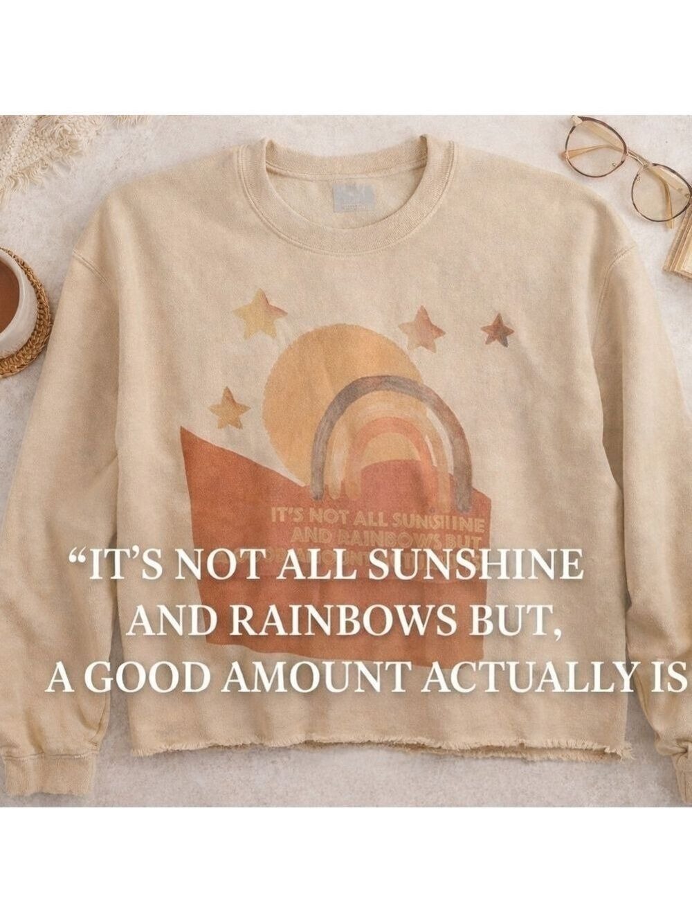 Boho Rainbow Graphic Sweatshirt Cropped Cozy Fleece Size Small
